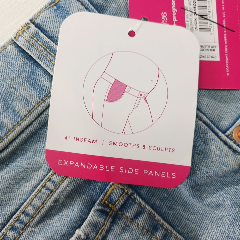 Isabel Maternity by Ingrid & Isabel Light Wash Midi Denim Shorts Size 2 NWT - Picture 9 of 15
